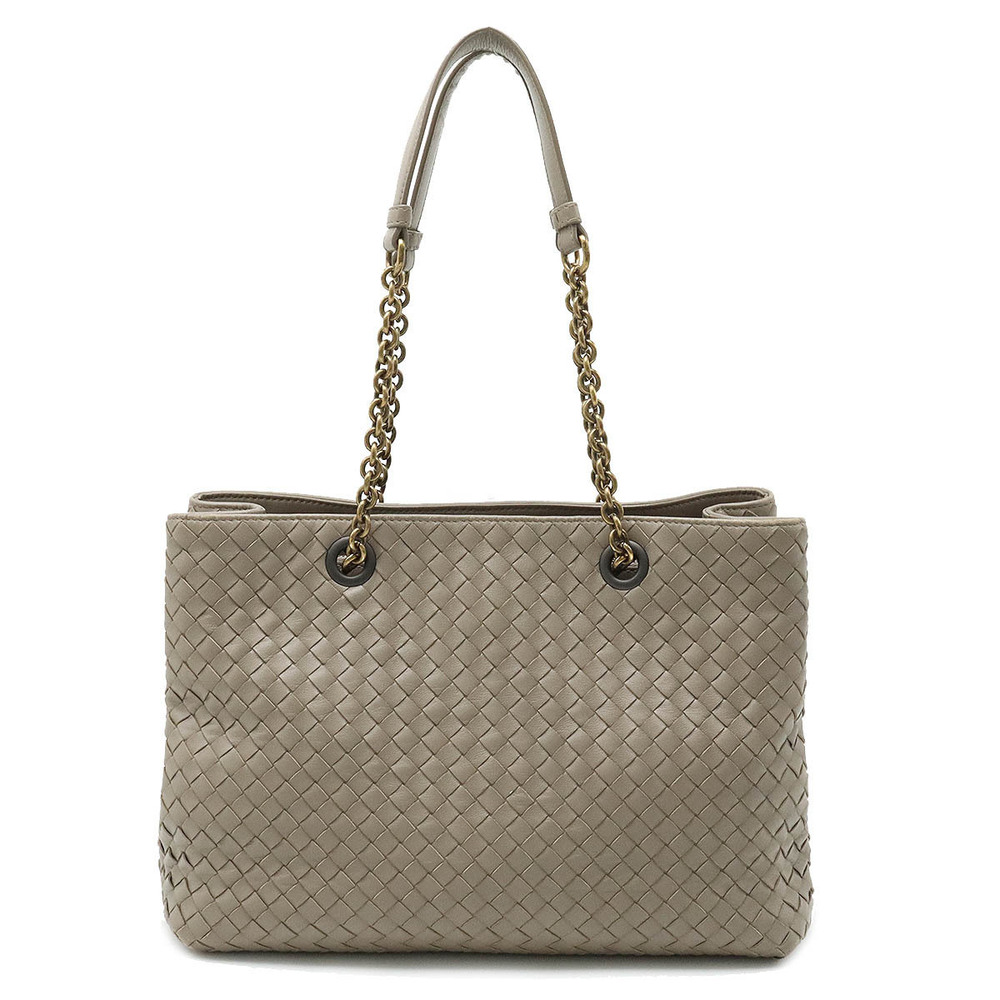 BOTTEGA VENETA Intrecciato Shoulder Bag Chain Hobo Leather Greige Gray